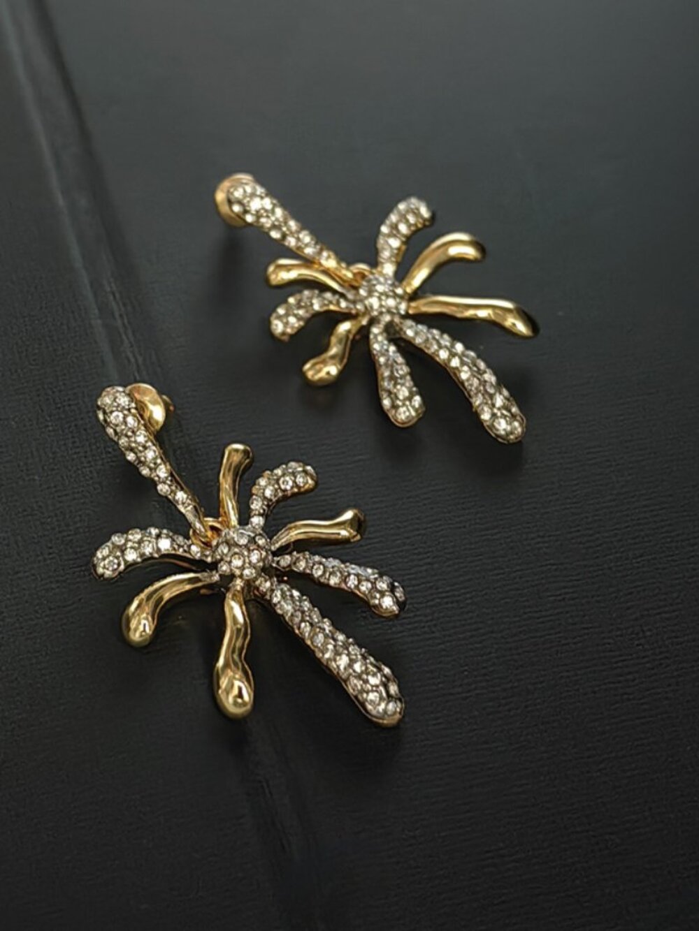 Gold-Tone Pave Crystal Fireburst Statement Earrings